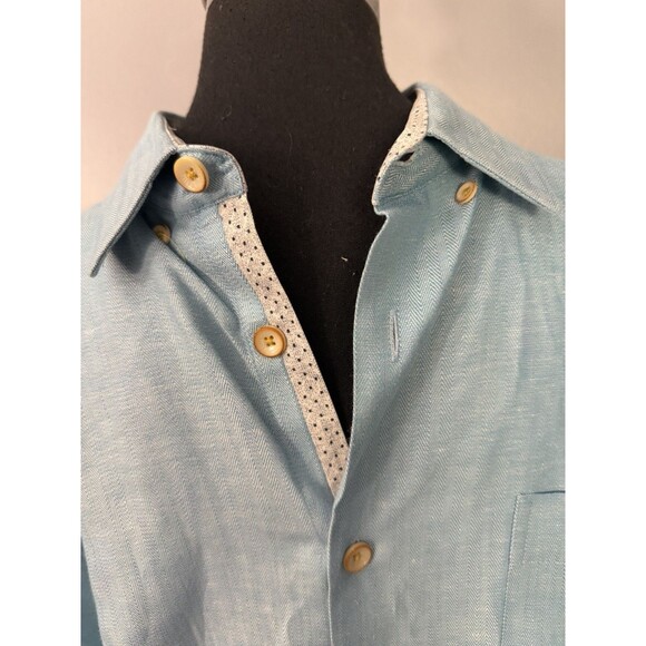Ted Baker Mens Size 5 (LG) Blue Linen Cotton Button Up Long Sleeve Dress Shirt - Picture 2 of 9